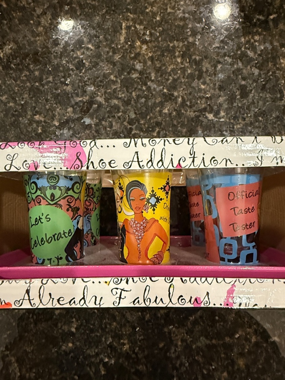 Delish Colorful Shot Glass Set - 6 Shot Glasses with Pink Tray
